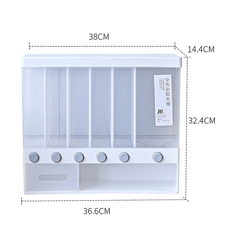 Cereal & Rice Dispenser – 6-Grid Kitchen Storage