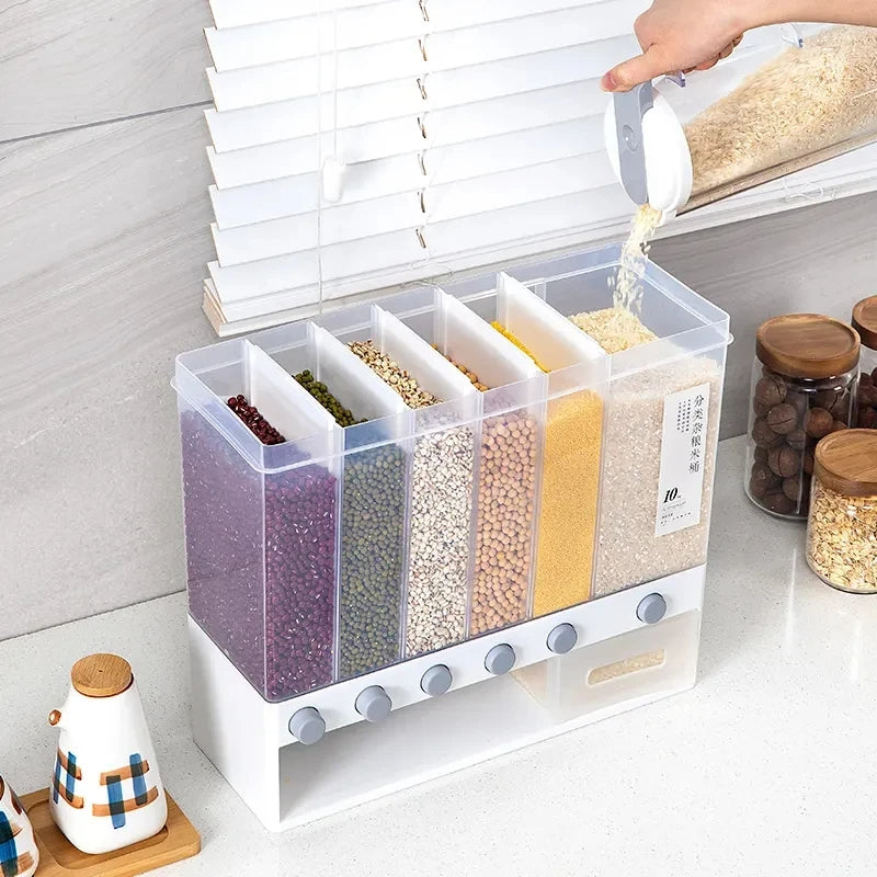 Cereal & Rice Dispenser – 6-Grid Kitchen Storage