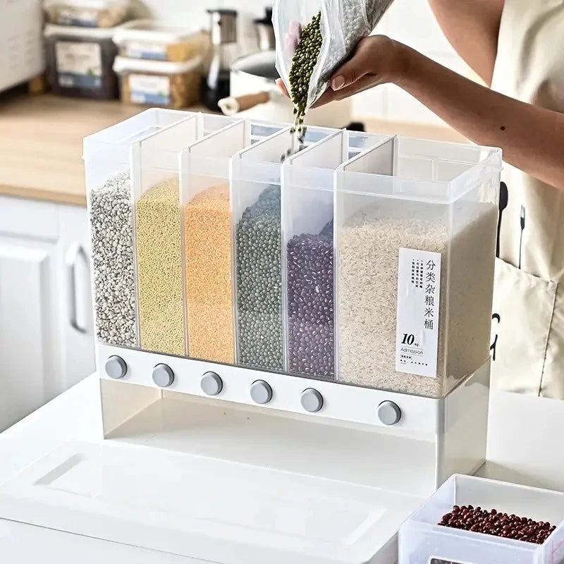 Cereal & Rice Dispenser – 6-Grid Kitchen Storage