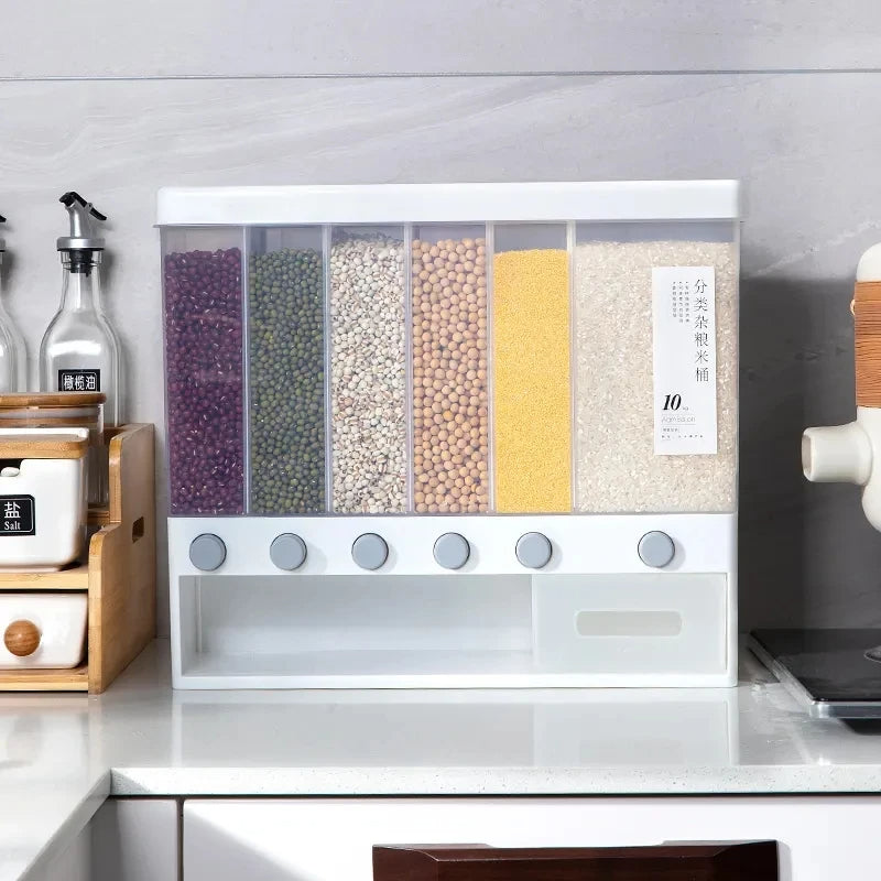 Cereal & Rice Dispenser – 6-Grid Kitchen Storage