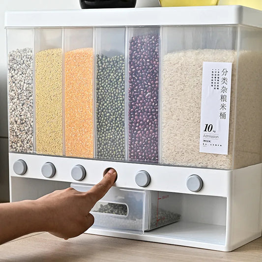 Cereal & Rice Dispenser – 6-Grid Kitchen Storage