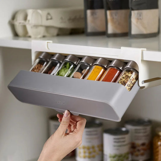 Under-Shelf Spice Organizer – Kitchen Seasoning Bottle Drawer Rack
