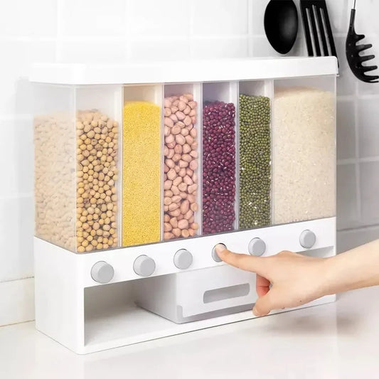 Cereal & Rice Dispenser – 6-Grid Kitchen Storage