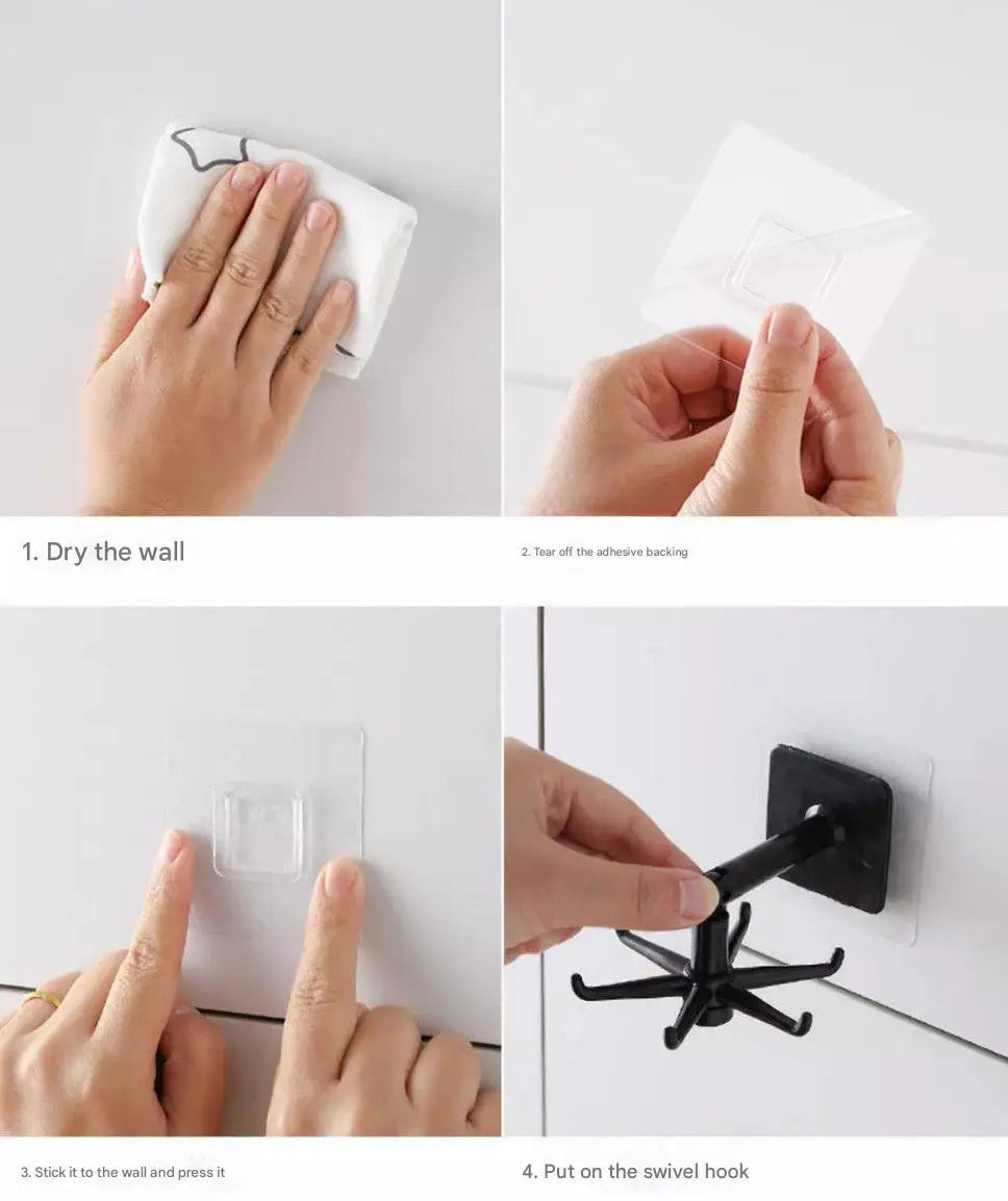 Heavy-Duty 6-Jaw Adhesive Hook 360° Rotating Space-Saving Hanger