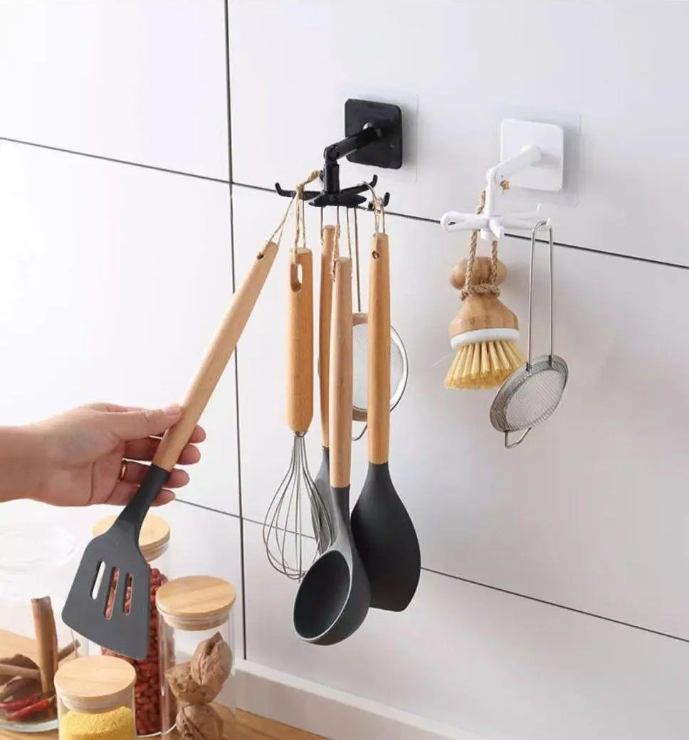 Heavy-Duty 6-Jaw Adhesive Hook 360° Rotating Space-Saving Hanger